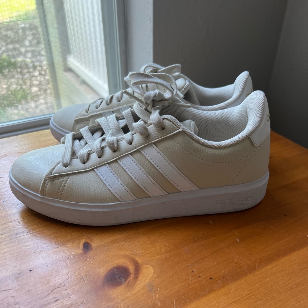 Adidas white and cream trainers